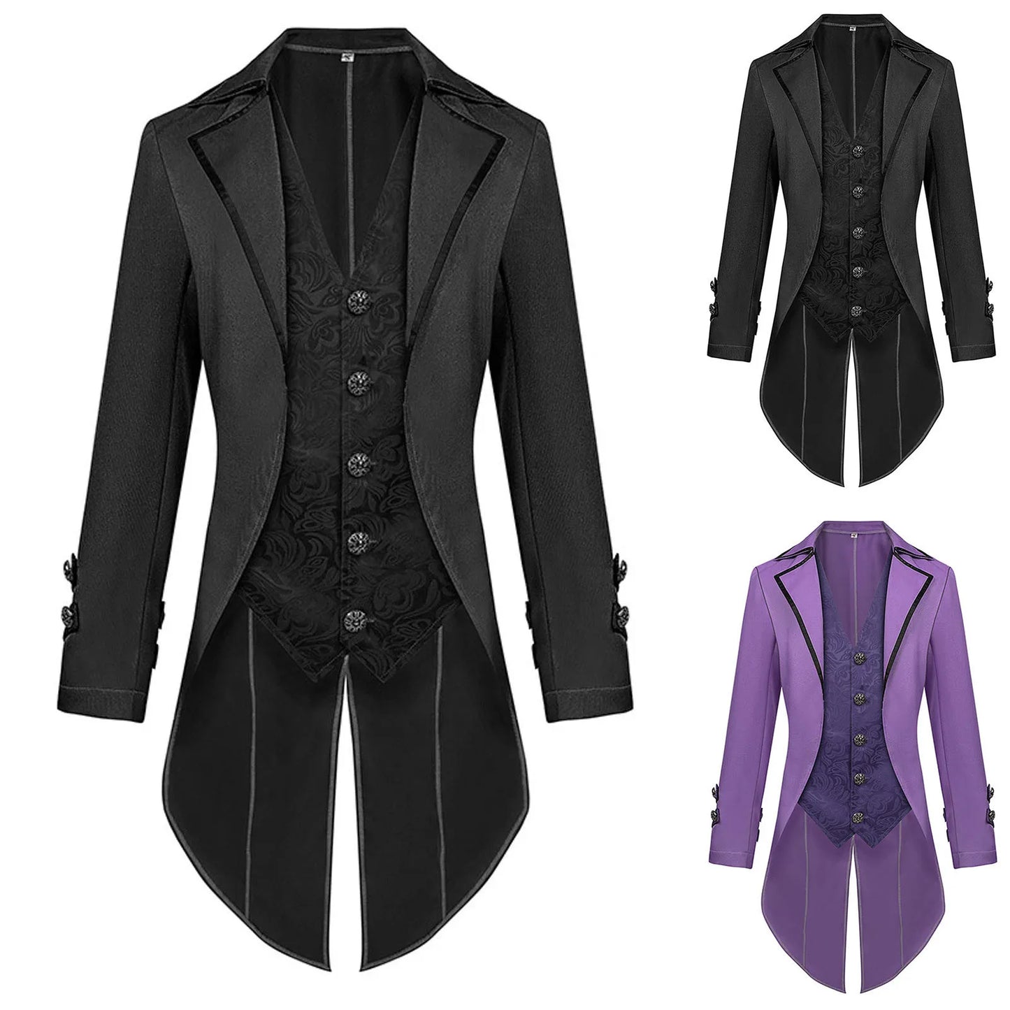 Men Steampunk Gothic Victorian Jacket Vintage Tailcoat Medieval Frock Coat Uniform Renaissance Halloween Pretend Play Costume