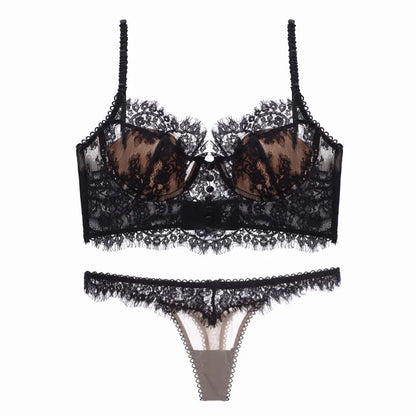 Women's Bra Panty Set Sexy Adult Lingerie Transparent Underwear Ultra-thin Lace Bra Anti-sagging Bra Summer French Pure Desire