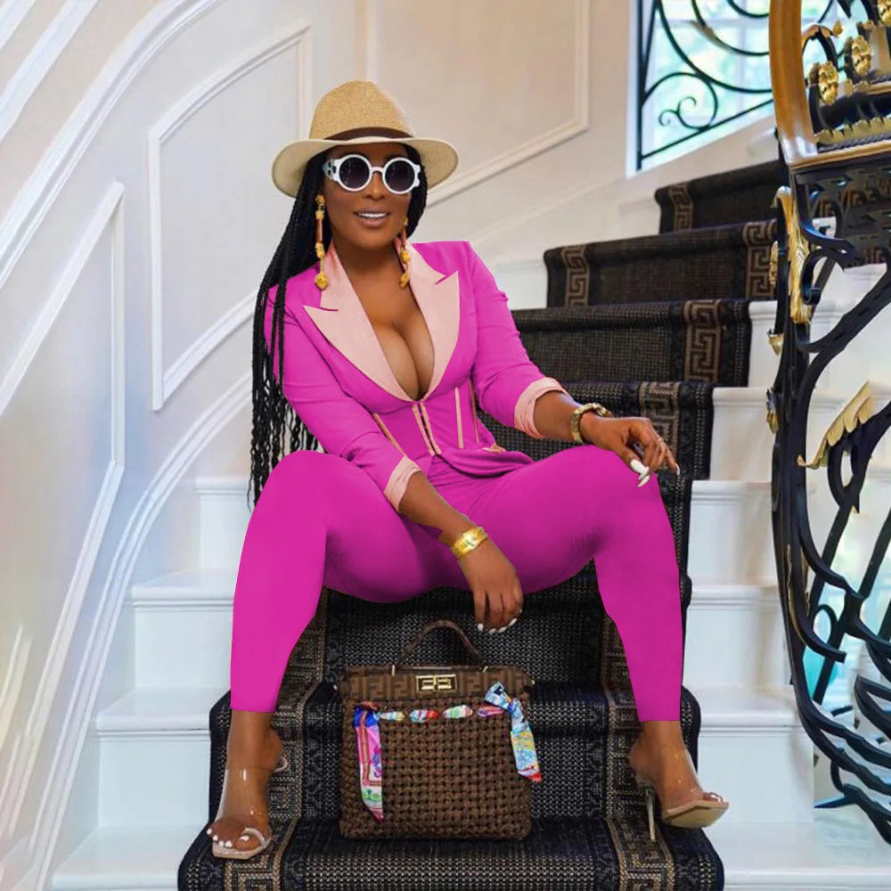 Elegant Suits  Women Corset Blazer and Legging Pants Matching Two 2 Piece Set Outfits Streetwear Lady Tracksuit