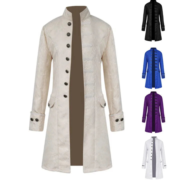 Men Steampunk Gothic Victorian Jacket Vintage Tailcoat Medieval Frock Coat Uniform Renaissance Halloween Pretend Play Costume