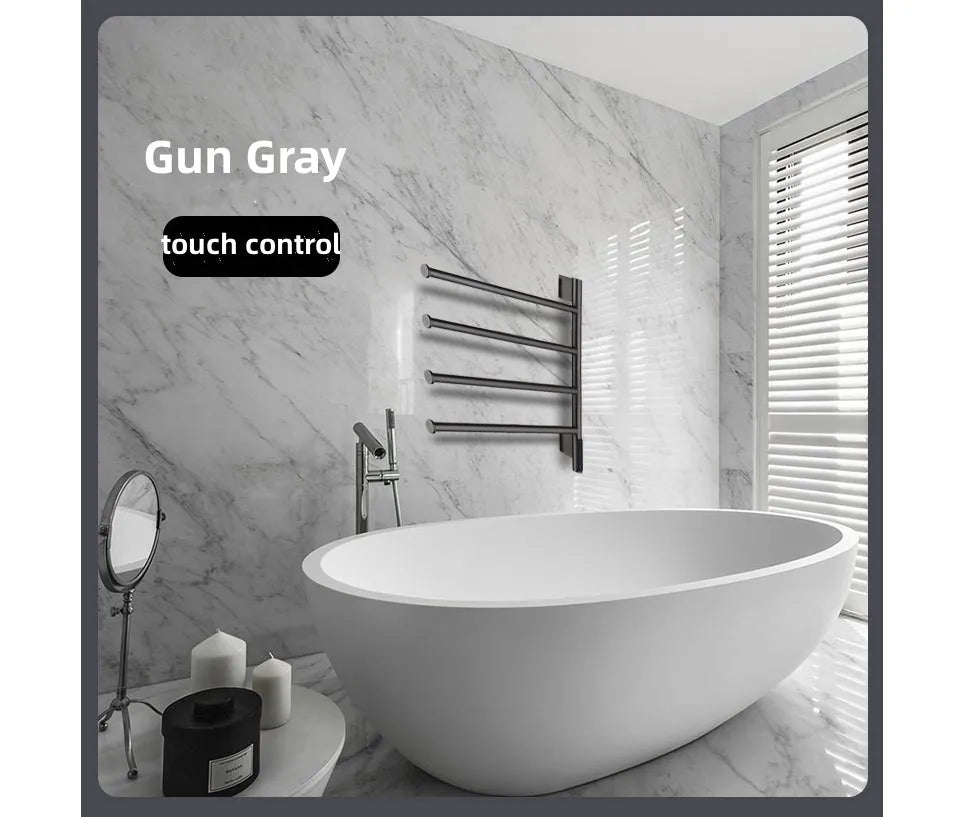 Electric Heating Towel Rails 180° Rotation Left & Right SUS304 Bathroom  Wall Mounted Towel Warmer Holder  220V