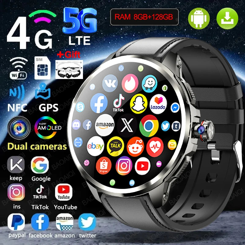 Full Network GPS WIFI Smart Watch Men 8GB+128GB RAM 1.95 inch AMOLED Screen 900W Camera Google APPS Smartwatch Android 9.0