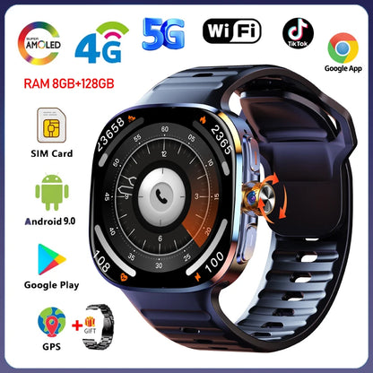 Android 9.0 Smart Watch 2.4 inch AMOLED 2100mah Battery 900W Camera GPS WIFI Google APPS Download Smartwatch
