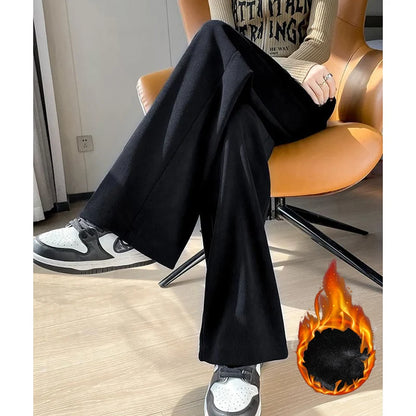 Winter Lady Snow Warm Pants Girls Classic Fleece High Waist Trousers Women Straight Leg Plush Thermal Casual Pants