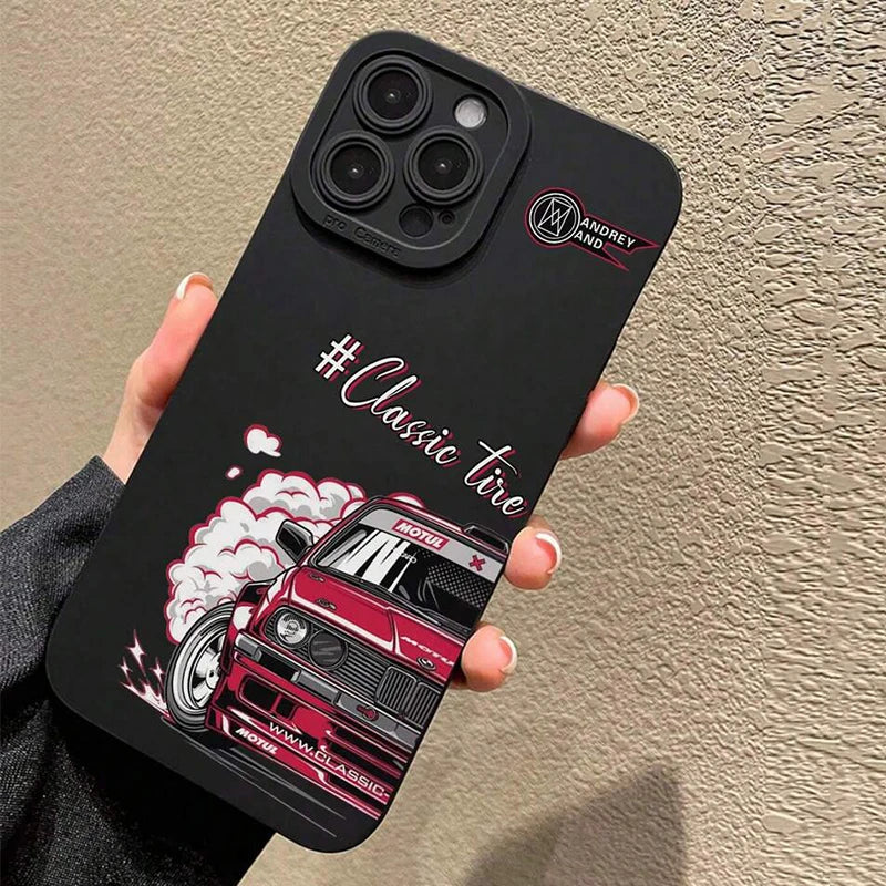 Case For iPhone 14 13 15 16 17 Pro Max Air 16E 11 12 8 7 15 16 Plus SE2 Stylish Car Pattern Shockproof Soft Back Cover