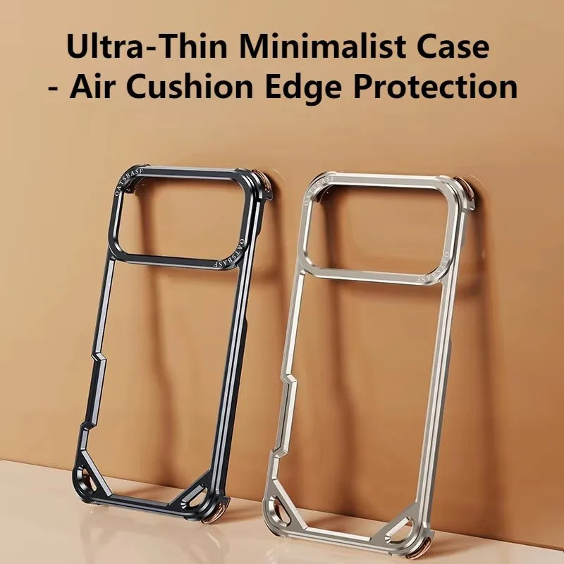 For iPhone 17 16 15 Pro Max 17Air Aviation Aluminum Alloy Frame Bumper Phone Case Metal Frameless Hollow Heat Dissipation Cover