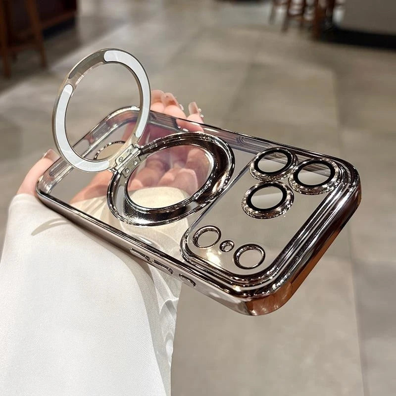 Iphone 17 Air Case Plating Magsafe Magnetic Bracket Case for iPhone 17 16 Pro 13 12 Max 15 14 16 Plus 17PRO Transparent Cove