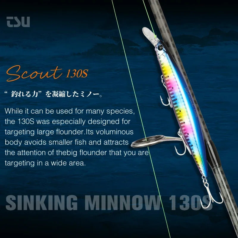 Sinking Minnow Fishing Lure SCOUT 130mm 24g Long Casting Seabass Flounder Artificial Large Sea Fishing Hard Baits