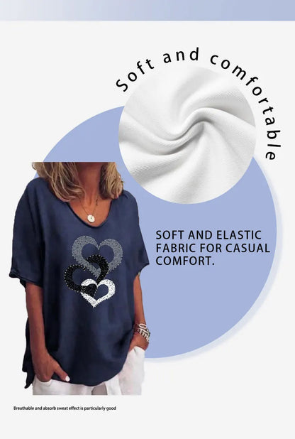 Butterfly Printed Short Sleeve T-shirt Korean Style Women's Clothes 2024 V-neck Short Sleeves Tees Shirt Loose Casual Blouses