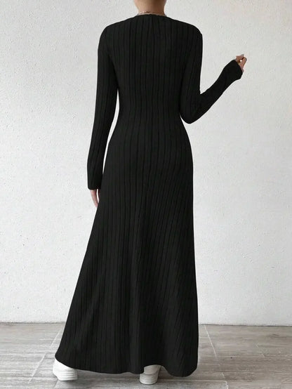 Long Sleeve A- Line Streetwear Dress For Women Smooths And Slims Your Silhouette Solid Color Long Dress