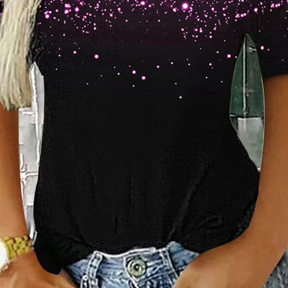 Women Glitter Short Sleeve V Neck T Shirt Ladies Casual Cold Shoulder Blouse Tops Clothing