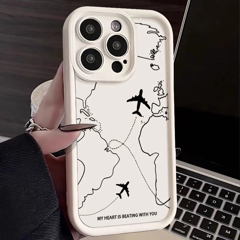 Airplane Route Pattern Phone Case For iPhone 17 Air 16e 16 15 14 Pro Max 13 12 Pro 11 15 Plus Shockproof Soft Silicone Cover