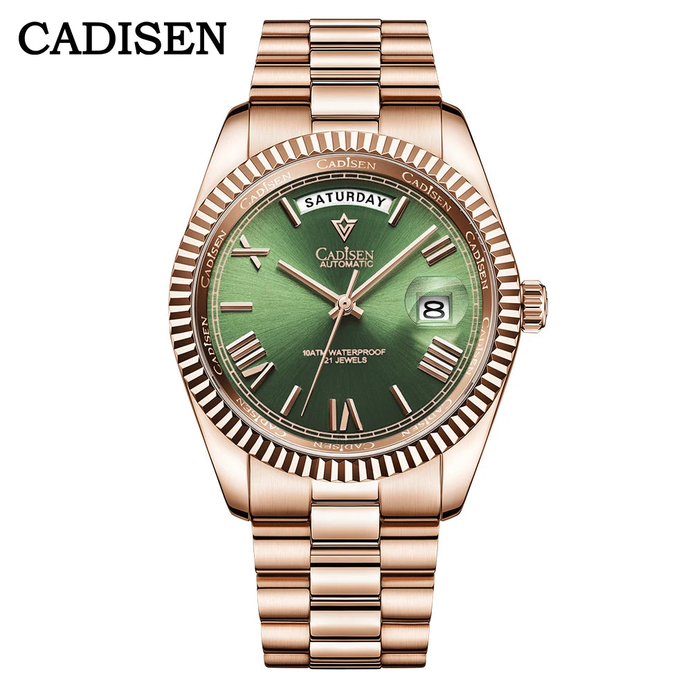 CADISEN New Week Calendar Type watch for men Sapphire mirror 10ATM Automatic Watch MIYOTA 8285 Business Mens All Steel Watches