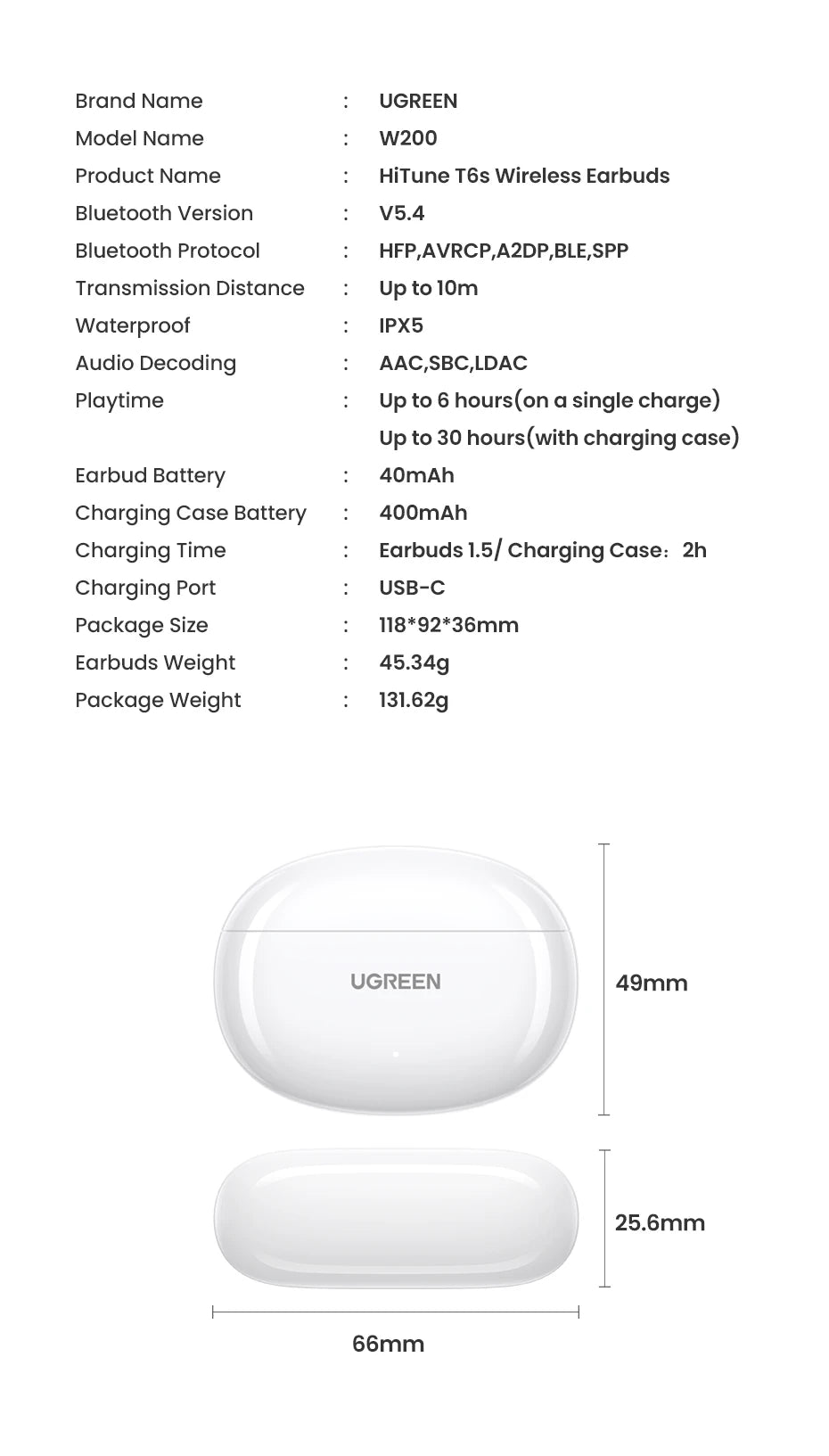 UGREEN HiTune ANC TWS Wireless Earbuds Active Noise Cancellation Hi-Res LDAC Bluetooth Earphones for iPhone 15 Pro Max