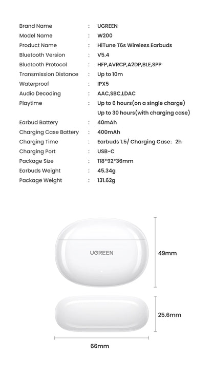 UGREEN HiTune ANC TWS Wireless Earbuds Active Noise Cancellation Hi-Res LDAC Bluetooth Earphones for iPhone 15 Pro Max