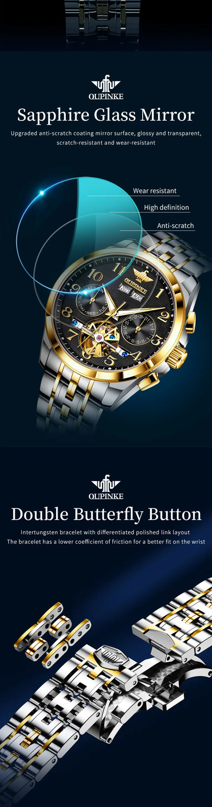 OUPINKE 3263 Automatic Mechanical Watch Multifunctional Dial Auto Date Waterproof Night light Watch Original Brand