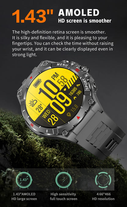 COLMI V76 GPS Smartwatch 1.43" Ultra AMOLED Display Built-in Compass Altimeter Bluetooth Call Smart Watch 500mAh Battery