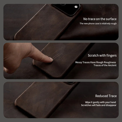 Case for iPhone 15 16 17 Pro Max 17Pro 17 Air 16Pro Retro Luxury Genuine PULL-UP Leather Magnetic Phone Back Cover