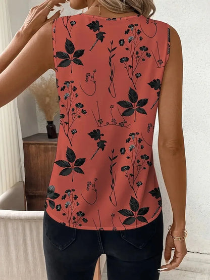V-neck Vest New Fashion Plant Printed Sleeveless Top Pullover Simple Basic T-shirt