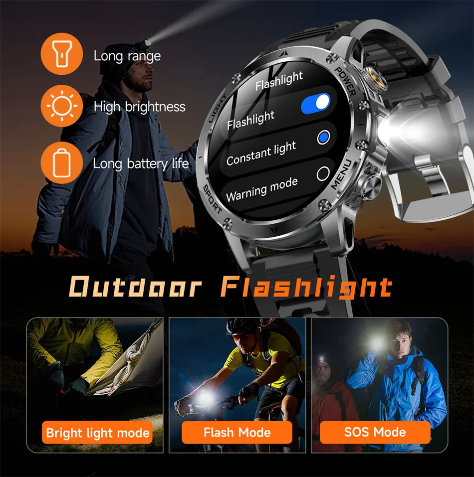 T-REX3 1000mAh Big Battery Smart Watch HD Bluetooth Call 1.7inch Large Sceen LED Flashlight Sports Waterproof Smartwatch Men