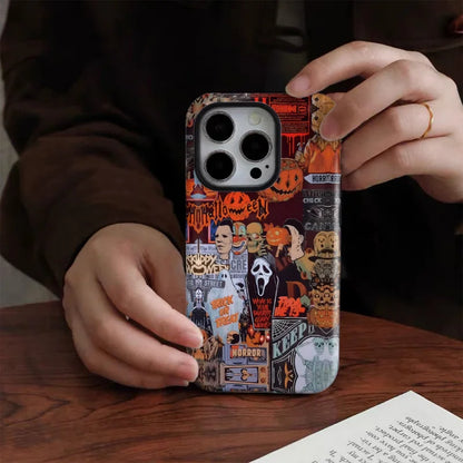 Vintage dark Halloween elementsPhone Case suitable for iPhone 17 16ProMax 15 14 14 12mini 7Plus XR 2in1 tough glossy case