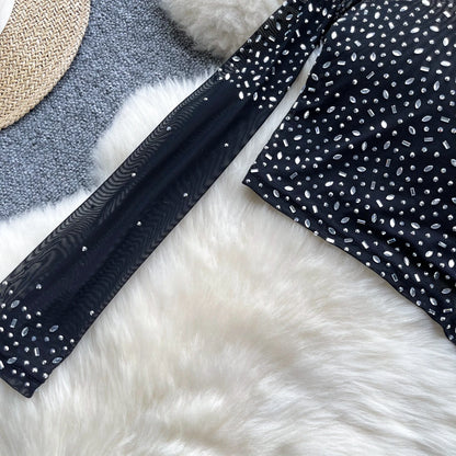 Thin See-tough Long Sve Me T-shirt ort Heavy-du Rhinestone Base irt Korean Sle Creative Pattern