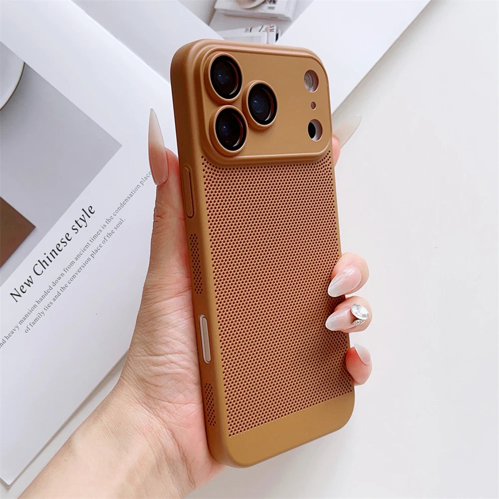 Thin Cooling Heat Dissipation Phone Case For iPhone 17 16 15 14 13 12 11 Pro Max Plus Breathable Hard Back Solid Color Cover