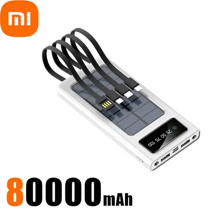Solar Power Bank 500000mAh Large Capacity Mobile Power Fast Charging Battery With Dual USB 4 Cables For iPhone Samsung