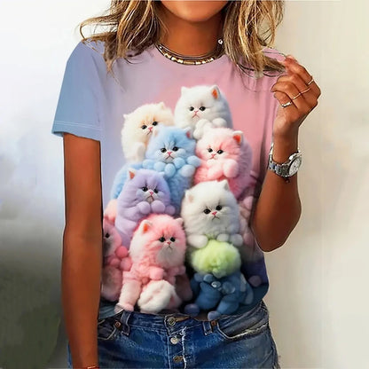 T Shirt Cartoon Animal Print T Shirt Casual O-Neck Short Sleeve Streer Female Summer Loose Tee Tops Y2k Clothing Camisa