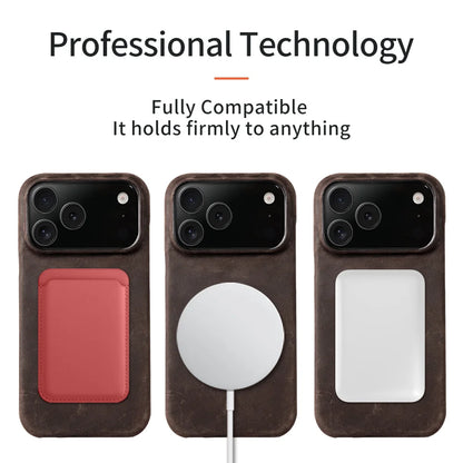 Case for iPhone 15 16 17 Pro Max 17Pro 17 Air 16Pro Retro Luxury Genuine PULL-UP Leather Magnetic Phone Back Cover