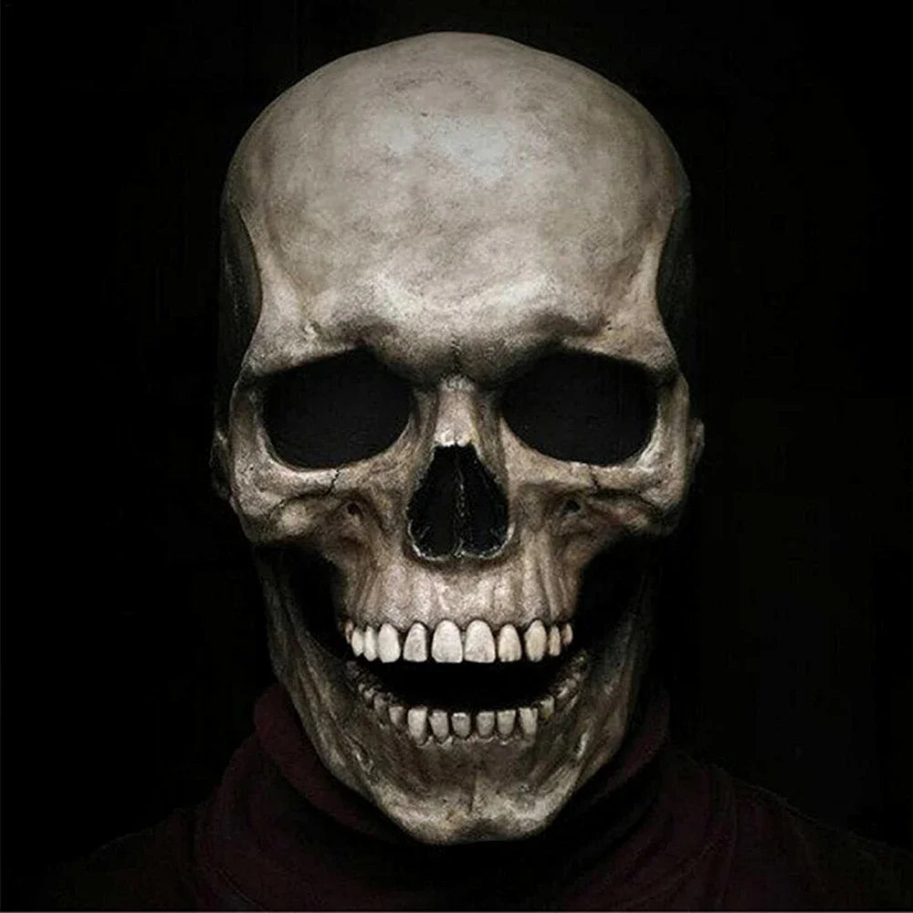 Halloween Mask Full Head Skull Mask Moveable Mouth Jaw Horror Helmet Skeleton Headgear Party Festival Costume Decorations
