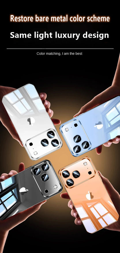 Plating Transparent with Lens Film Case for iPhone 17 Air 17 16 15 14 13 12 11 Pro Max Plus Anti-fall Damping Cover