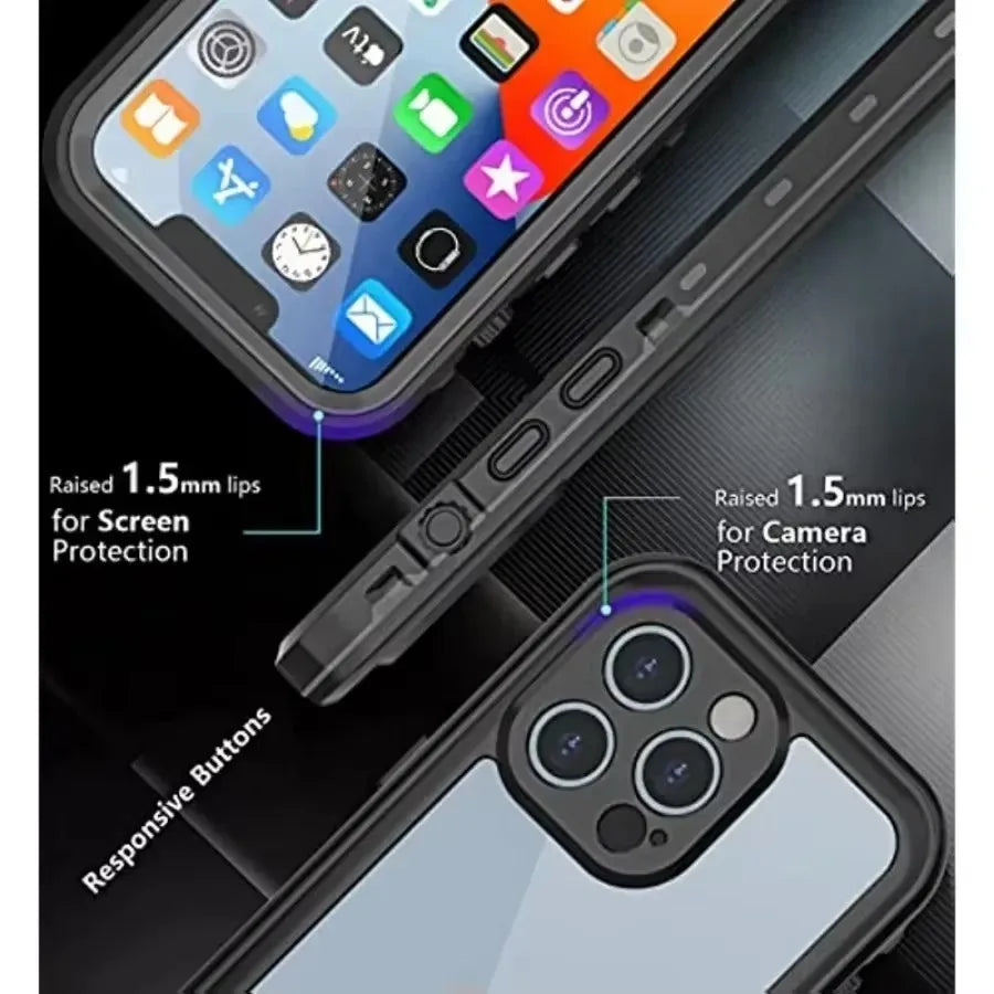 Full Sealed Clear IP68 Waterproof Case For iPhone 16 15 14 13 12 11 17 Pro Max 12 Mini XR Shockproof Cover with Screen Protector