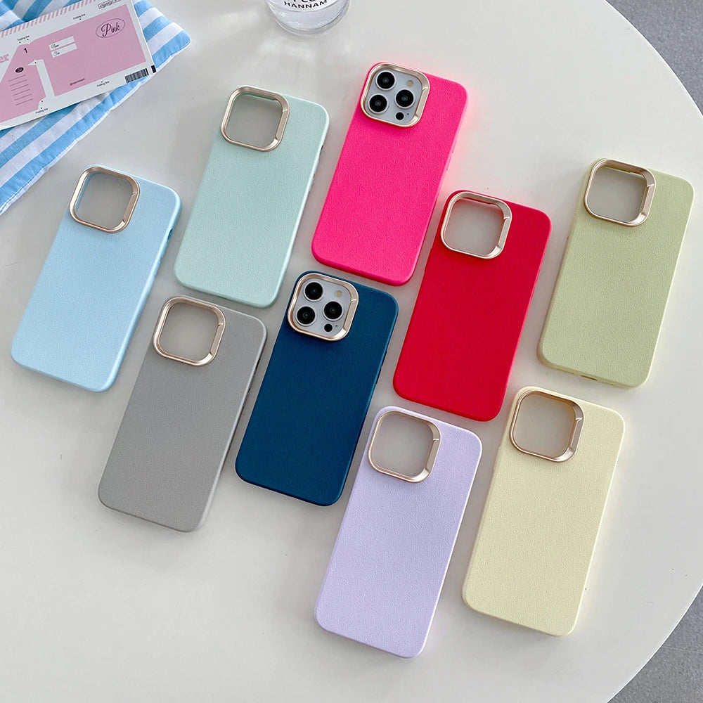 Luxury Leather Liquid Silicone Case For iPhone 17 16 Pro Max 15 14 Plus 13 11 12 Plating Shockproof Back Cover Solid Color Funda