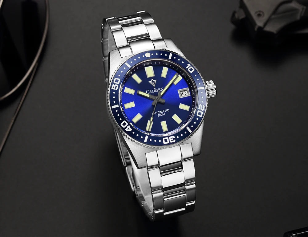 CADISEN New 38mm Diver Mens Watch Japan NH35A Automatic Mechanical Sapphire Glass Date Luminous 200M Waterproof Wrist watch Men