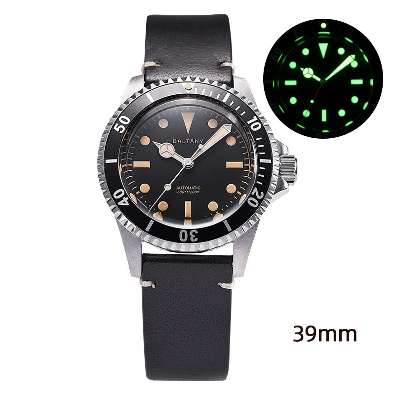 Baltany Men Automatic Watch 39mm Mechaical Wristwatch Sapphire Diver 20ATM Waterproof C3 Luminous NH38 Ceramic Bezel