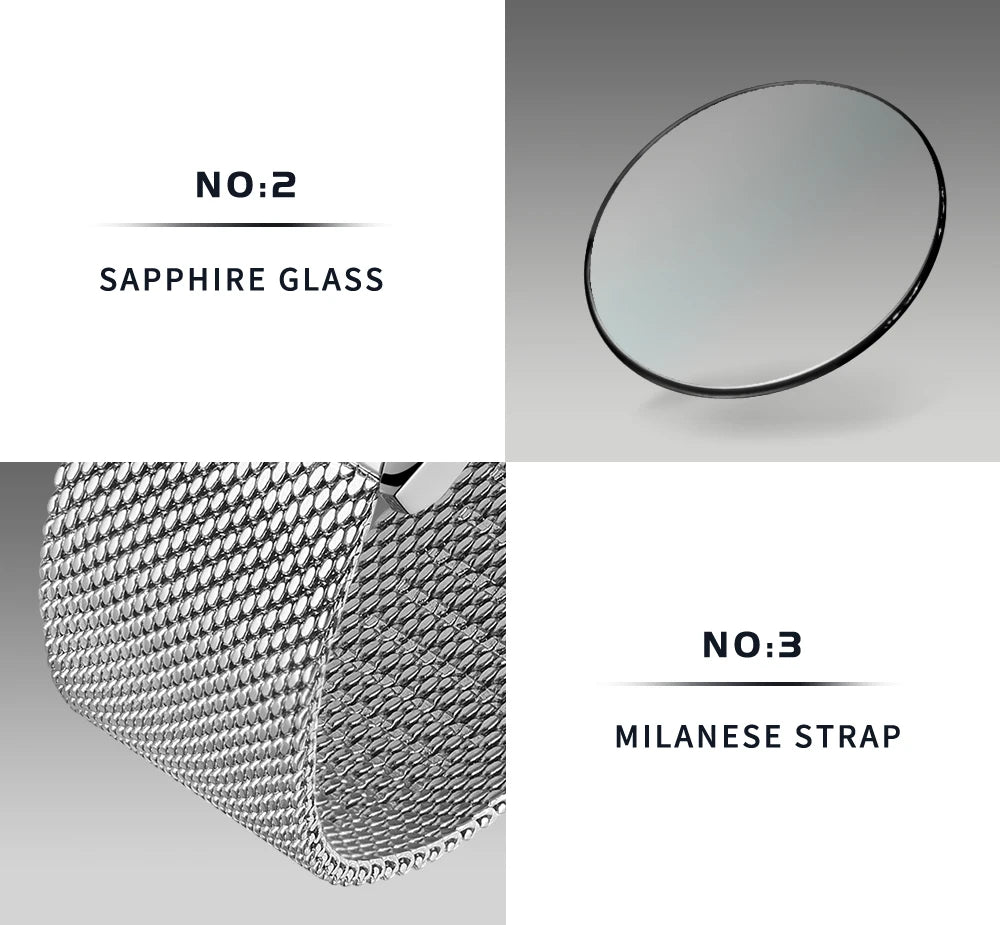 CADISEN Automatic Watch Men Luminous Stainless Steel Self-Wind Wristwatch NH35A Sapphire Waterproof Mesh Belt Mechanical Watch