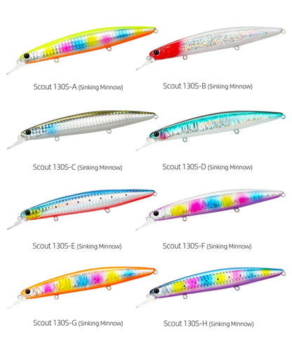 Sinking Minnow Fishing Lure SCOUT 130mm 24g Long Casting Seabass Flounder Artificial Large Sea Fishing Hard Baits
