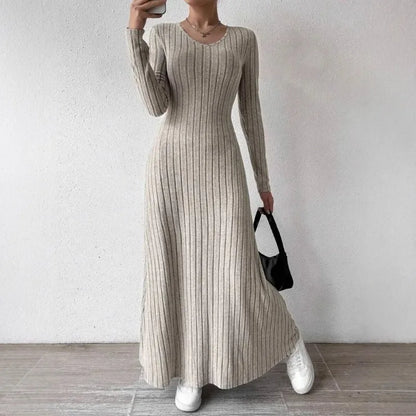 Long Sleeve A- Line Streetwear Dress For Women Smooths And Slims Your Silhouette Solid Color Long Dress