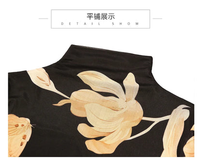 High Neck Long Sleeved Mesh Positioning Printed T-shirt Women Autumn Stretch Slim T Shirts Tops Female Base Tees HF8779