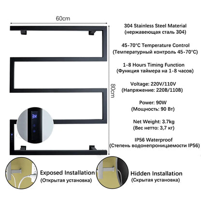 Electric Towel Rack.Bathroom Electric Heated Towel Rail.Smart Towel Warmer.Creative Bath Towel Radiator.Hidden Wire