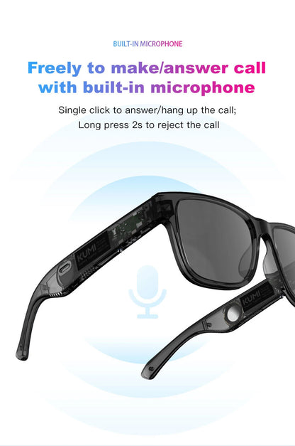 KUMI Meta V1 Smart Glasses IPX4 Waterproof Bluetooth glasses Bluetooth Call 5.0 listen to the music last for about 8 hours Blue