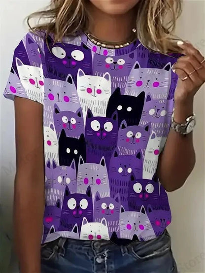 T shirt Women Fashion Casual O-Neck Oversized Short Sleeve T-shirt Funny Animal Tops Tee Women Clothes