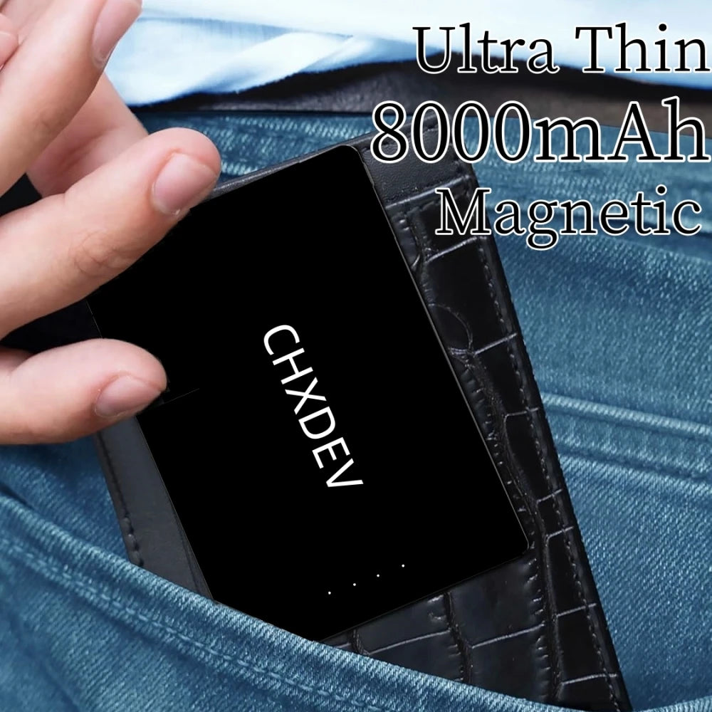 Ultra-Thin Magnetic Power Bank Ultra-Slim 8000mAh Charger , Mini Power Banks For Card Holder Wallet, For IPhone XIAOMI