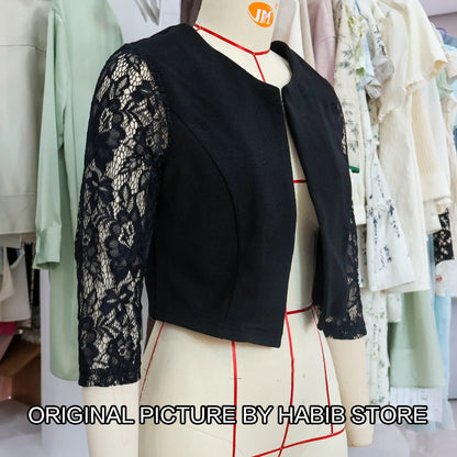 Women' Solid Casual Outwear Lace Long Sleeve Jacket Spring Autumn Elegant Zipper Coat Office Wear Slim Office Coat Crop Top