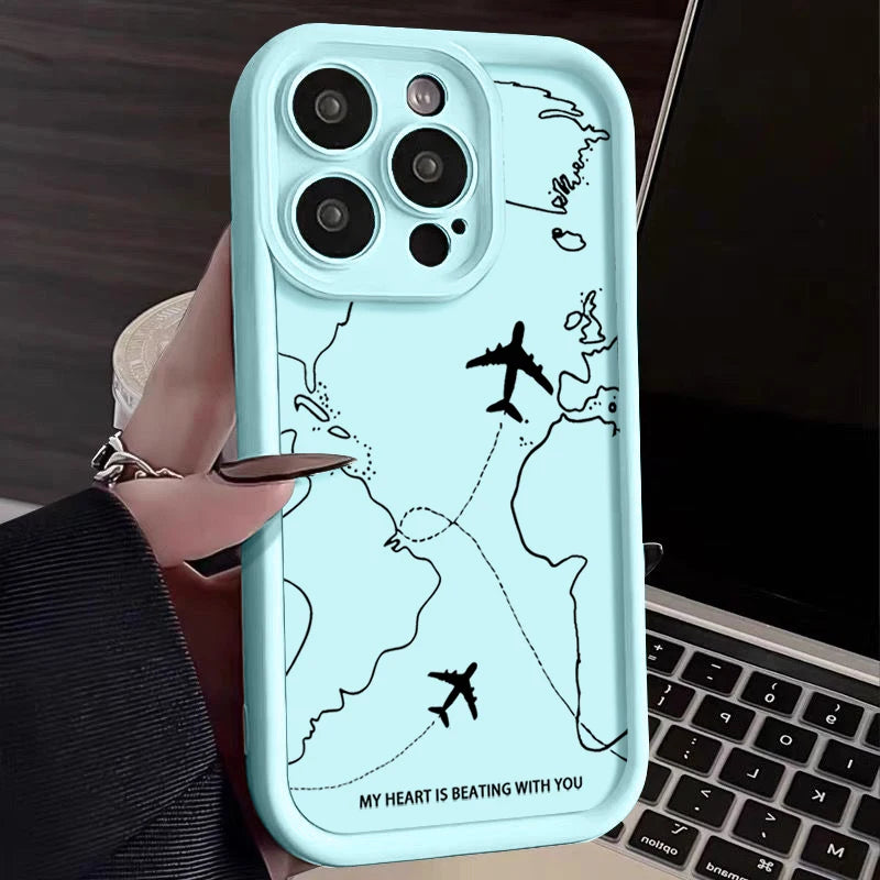 Airplane Route Pattern Phone Case For iPhone 17 Air 16e 16 15 14 Pro Max 13 12 Pro 11 15 Plus Shockproof Soft Silicone Cover