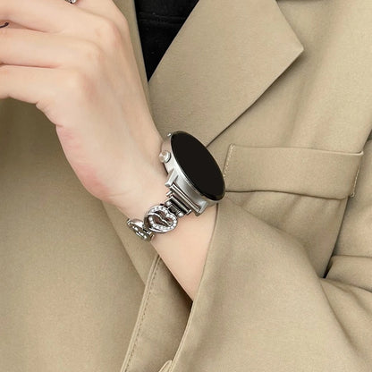 Band For Samsung Galaxy Watch 5/4 6 Classic 5 Pro Fashion Dual Heart Metal Bracelet Strap For Amazfit Bip/GTS Huawei GT2