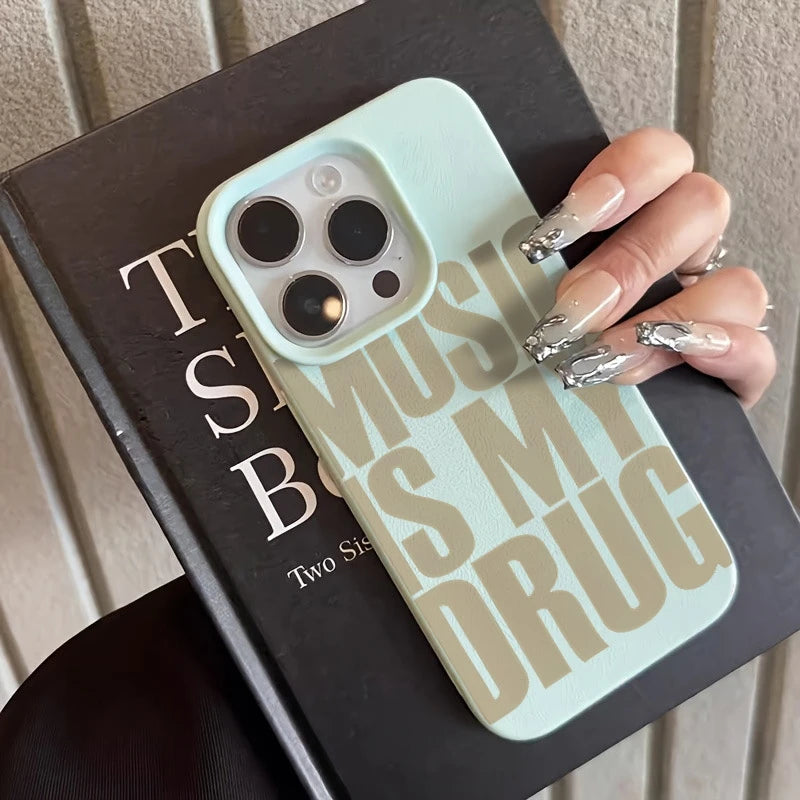 Phone Case For iPhone 17 11 13 12 15 14 16 Pro Max XS XR X 7 8 Plus SE 17 Air MUSIC IS MY DRUG Pattern Lychee Texture Soft Cover