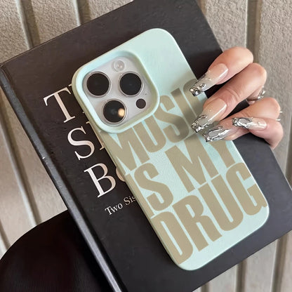 Phone Case For iPhone 17 11 13 12 15 14 16 Pro Max XS XR X 7 8 Plus SE 17 Air MUSIC IS MY DRUG Pattern Lychee Texture Soft Cover