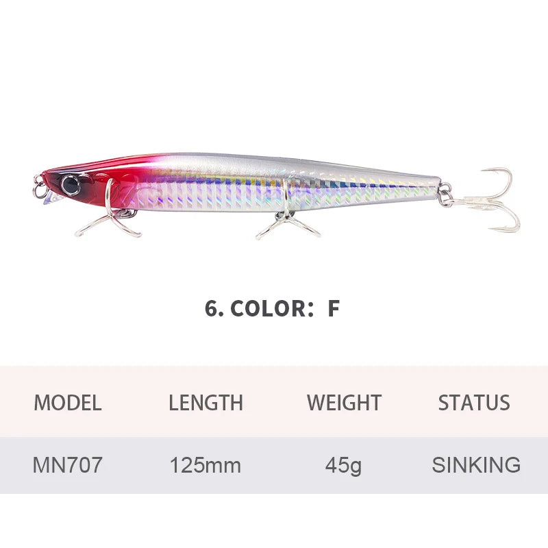 Lures Minnow Wobbler Long Casting Sinking Heavy Shot Artificial Hard Bait Fishing Accessories Decoy MN707